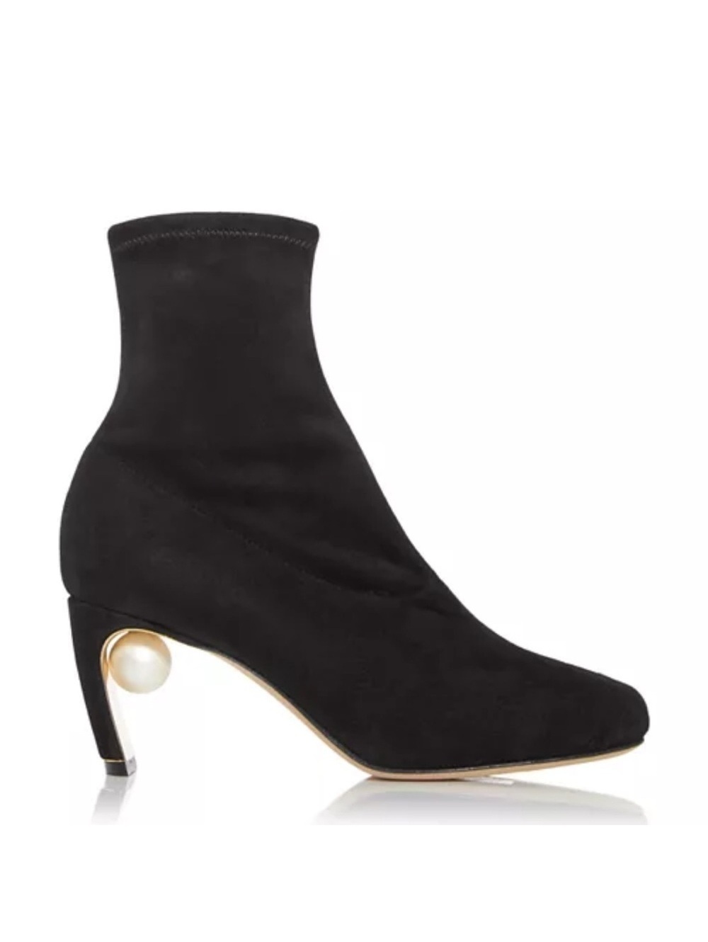 Nicholas Kirkwood Maeva Faux Pearl Stretch Booties in Black, Size 38.5 NEW $895